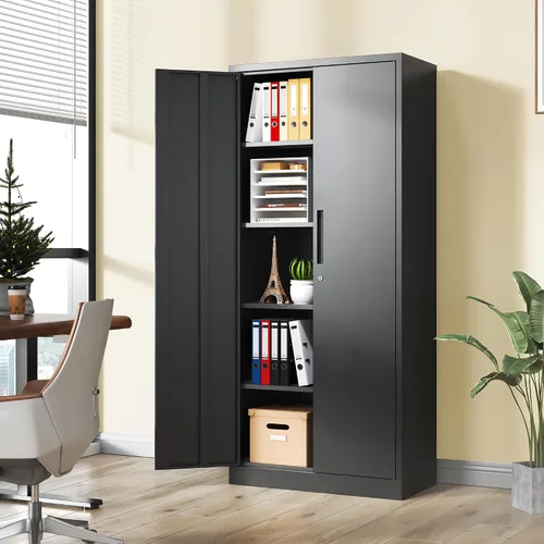 Miniatura 9 de Armario de almacenamiento de garaje de 71 pulgadas de alto con 2 puertas y 4 estantes ajustables, gabinete de almacenamiento de metal, armario
