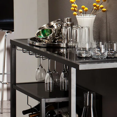 Miniatura 4 de SEI Furniture - Carrito de bar Holly & Martin Zephs - Gris plomizo con cristal negro - Diseño de transición, metal y vidrio - Ideal para sala