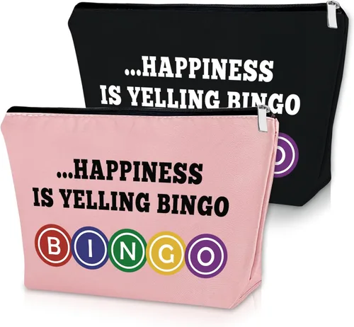 Sazuwu Bolsa de maquillaje de regalo para amantes del bingo, Negro & Rosado
