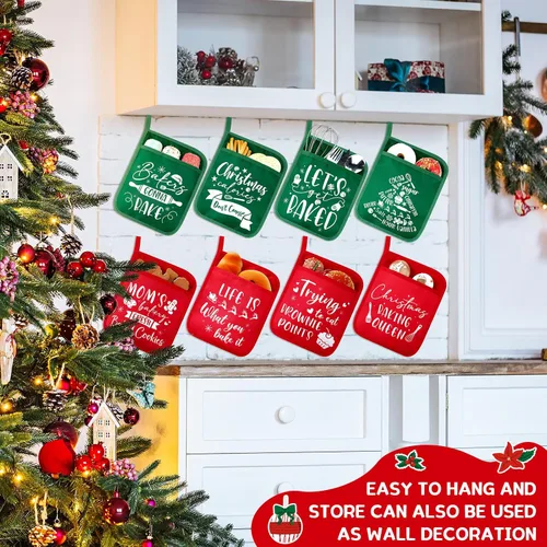 Miniatura 5 de Layhit 12 soportes para ollas de Navidad con bolsillo, resistentes al calor, almohadillas calientes, bolsa de galletas de granja para cocina