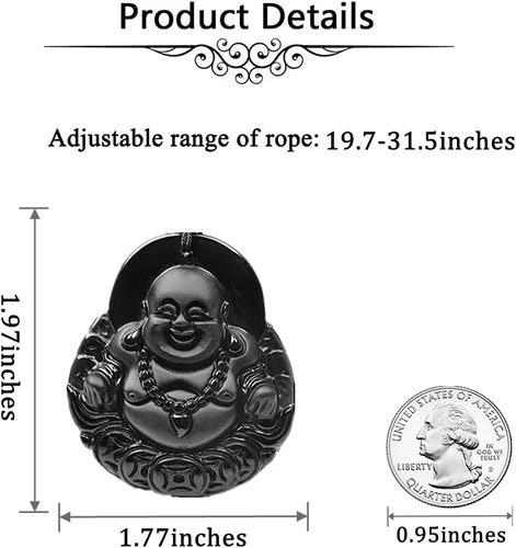 Miniatura 5 de ASGIFT Collar de la suerte de obsidiana, dije de protección de amuleto de piedra de poder con cadena de cuentas ajustable, cristal curativo, regalo