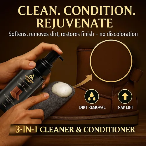 Miniatura 3 de Leather Hero Kit de limpieza de gamuza y piel de oveja, compatible con botas UGG, limpiador y acondicionador de espuma, protector de agua y manchas
