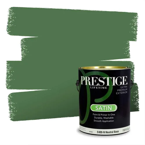 Miniatura 224 de Prestige Paints - Pintura exterior e imprimación en uno, 1 galón, plano, compatibilidad comparable con el color menta «Whipped Mint» de Behr