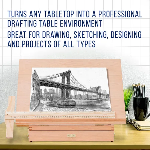 Miniatura 6 de U.S. Art Supply Tablero de dibujo de madera grande de 20-1/2" x 16", caballete de mesa ajustable para pintar y dibujar - Tablero de dibujo con 5
