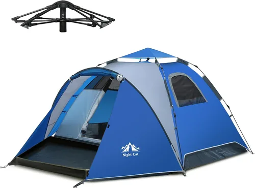 Night Cat Pop Up Tent 2-3 Persons Instant Set Up Tent with Footprint Tarp & Porch, Automatic Double Layer Waterproof Camping Tent with Rainfly Azul