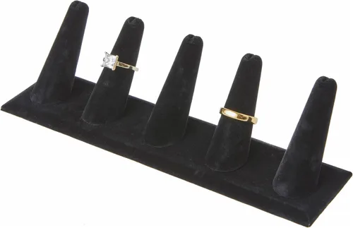Miniatura 2 de Plymor Pantalla de dedo de anillo de terciopelo negro, cinco en base rectangular, 8 pulgadas de ancho x 2.125 pulgadas de profundidad x 2.5 pulgadas