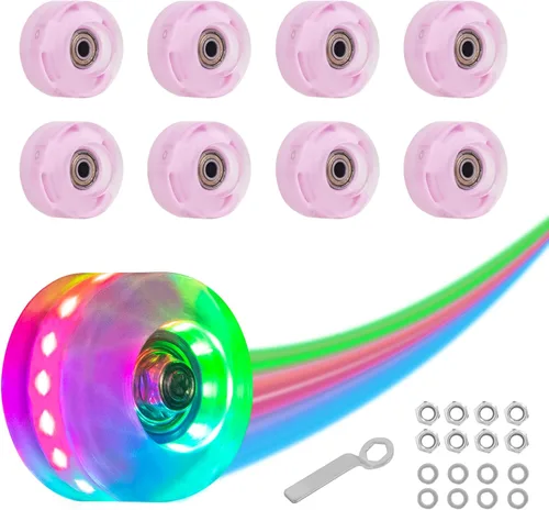 Miniatura 10 de Nattork Paquete de 8 ruedas de patinaje con luz de 82A de 2.126 x 1.260 in con rodamientos instalados luminosos cuádruples, accesorios de patinaje