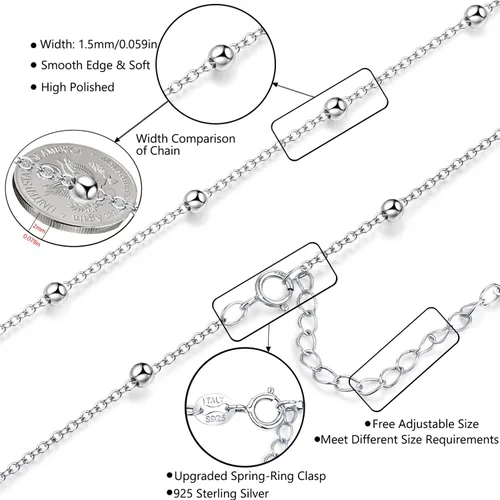 Miniatura 3 de Collar de cadena de plata de ley 925 para mujeres y hombres, de 0.059 pulgadas, delicado, ajustable, largo, delgado, cadena de serpiente, cadenas