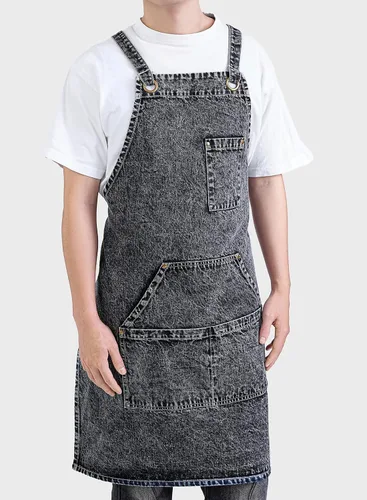 Miniatura 4 de Delantal Tobyan de Mezclilla de Algodón Suave - Delantal Unisex Ajustable con Babero de 5 Bolsillos Perfecto para Cocinas