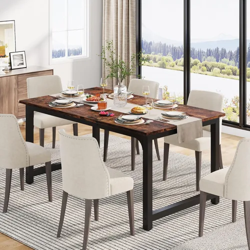 Miniatura 3 de Tribesigns Mesa de comedor de 63 x 31.5 pulgadas, mesa de cocina industrial para 4-6 personas, mesa de comedor rectangular para comedor, cocina
