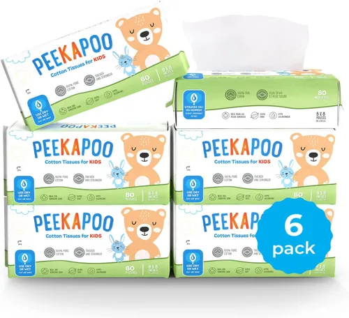 Peekapoo Pañuelos de algodón – Uso húmedo o seco, sin perfume, hipoalergénico, ultra suave para niños, adecuado para pieles sensibles, fuertes y