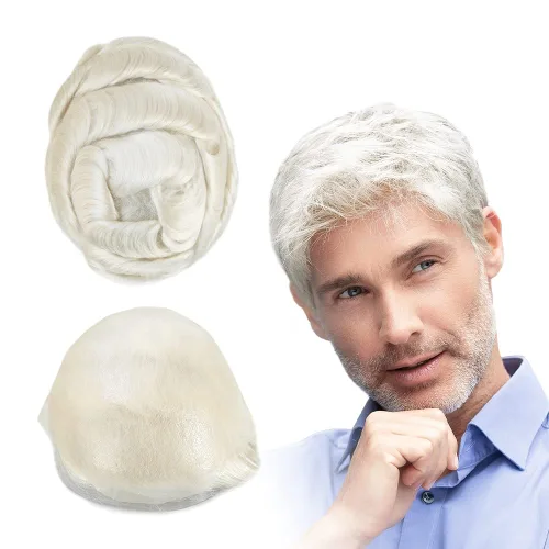 Miniatura 12 de HAIR NATURE Extensiones de pelo para hombre, tupé para hombres, sistema de reemplazo de cabello rubio, piel ultra fina de 0.001 in, unidad # 22R