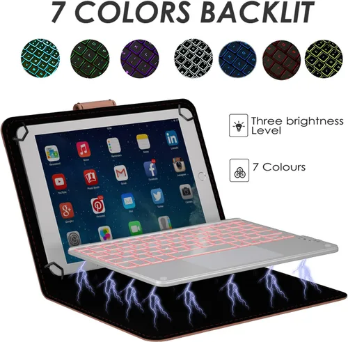 Miniatura 2 de Funda de teclado TouchPad para tabletas de 9", 10", 10.1", 10.5", teclado inalámbrico Bluetooth 2 en 1 con panel táctil, retroiluminación de 7 Rosa