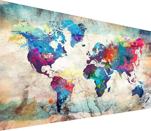 YALKIN Kits de pintura de diamantes para adultos, pintura de diamantes 5D grande para bricolaje, mapa del mundo (31.5 x 15.7 pulgadas), pintura por