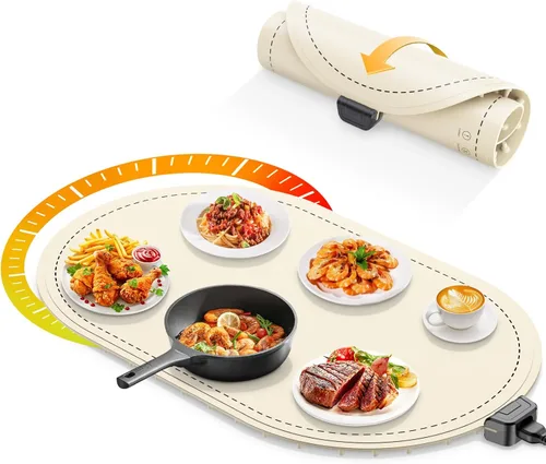 Miniatura 9 de Tapete de calentamiento para alimentos con almohadilla resistente al calor (24 x 15 pulgadas), tapete de calentamiento de alimentos para encimera