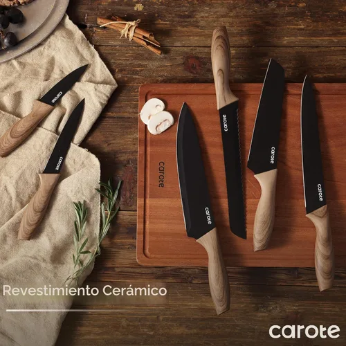 Miniatura 6 de CAROTE Juego de 12 piezas de cuchillos de cocina, juego de cuchillos de cocina de acero inoxidable con revestimiento cerámico antiadherente apto