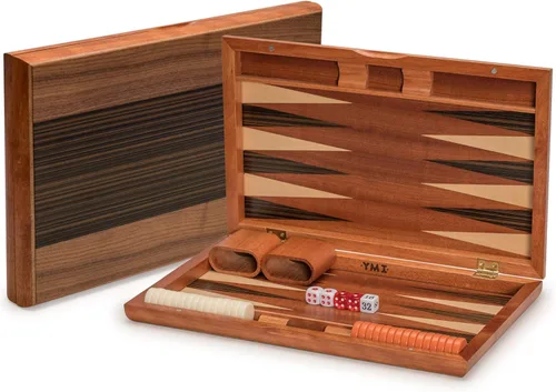 Miniatura 10 de Set de juego de backgammon lacado con incrustaciones de madera en blanco y negro, 13 pulgadas (versión inglés)