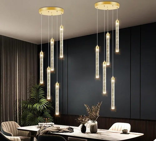 Miniatura 35 de Candelabro de Techo Alto de 197" de Largo con 30 Luces, Lámpara LED Moderna de Cristal Burbuja Regulable con Montaje al Ras, Luz Colgante de Techo