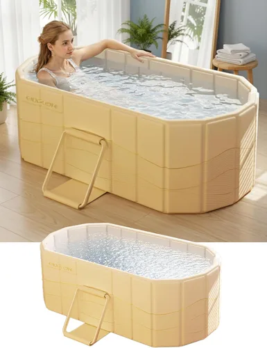 Bañera Portátil para Baño de Hielo - Bañera Plegable Colapsible para Adultos Ducha Baño SPA Caliente Remojo Tina de Inmersión Fría Bañera Blanco