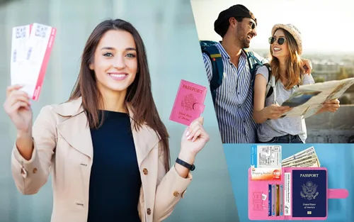 Miniatura 7 de Funda para pasaporte de piel con bloqueo RFID accesorios de viaje para mujeres y hombres