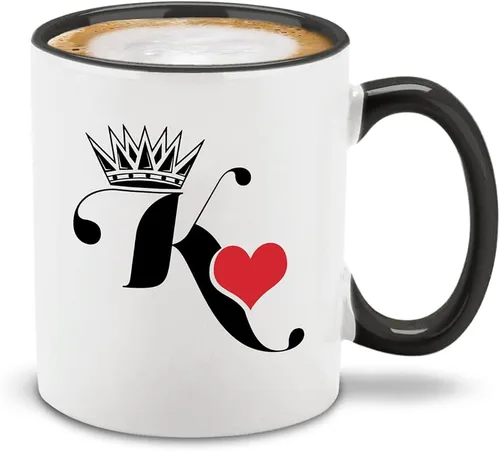 Miniatura 3 de shop4ever® King & Queen of Hearts - Juego de 2 tazas de café de cerámica para parejas, taza de té de 11 onzas, regalo para él y ella (mango negro)