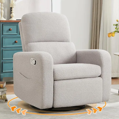 Miniatura 20 de Mecedora Reclinable Giratoria, Reclinable Eléctrico de Gran Tamaño con Cojín Removible, Sillas de Guardería Reclinables Giratorias Tapizadas