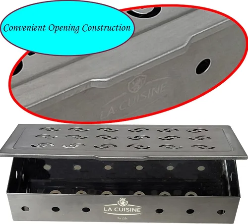 Miniatura 4 de La Cuisine - Caja de ahumador para parrilla de carbón y gas de acero inoxidable, caja de ahumador de virutas de madera para barbacoa, mejora