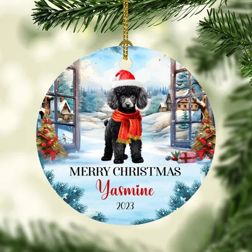 Miniatura 4 de Adorno personalizado de caniche negro, regalo para perro, mamá, perro, papá, adorno de Navidad único de perro caniche negro 2025, adorno de caniche