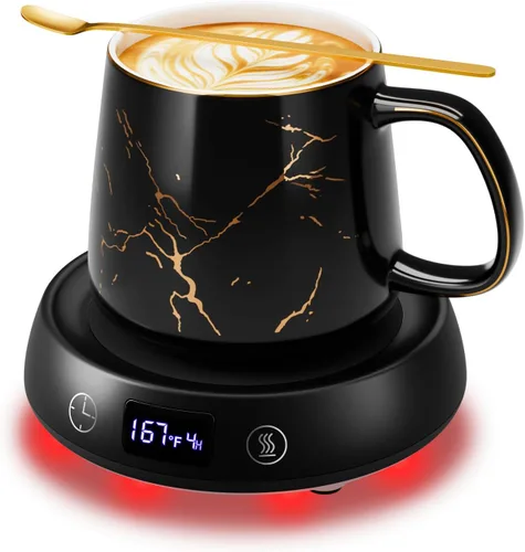 Miniatura 8 de Calentador de taza de café con bonito juego de tazas de gato, calentador eléctrico de 8 horas de apagado automático para escritorio, oficina, hogar