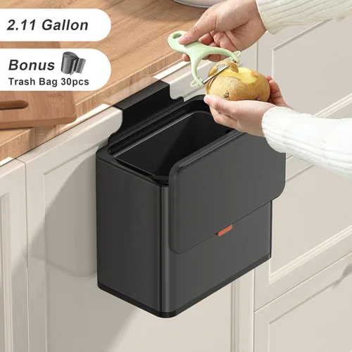 Miniatura 3 de Mbillion - Bote de compostaje de cocina con tapa colgante de 1.05 galones, bote de basura de acero inoxidable para puerta de gabinete de cocina