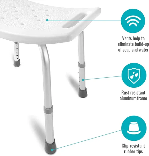 Miniatura 2 de DMI Silla de ducha para bañera o banco de ducha para ducha interior, hecha de aluminio antideslizante con asiento de plástico, no necesita