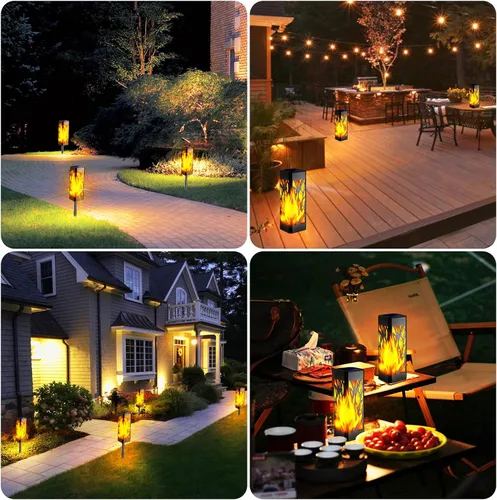 Miniatura 7 de TomCare Luces de camino con llamas parpadeantes alimentadas por energía solar decorativa para jardín, impermeable, iluminación de paisaje al aire