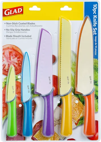 Miniatura 8 de Glad Juego de cuchillos para cocina – Cuchillos de chef de acero inoxidable con vainas Cuchillas de colores afilados con asas antideslizantes