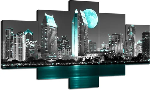 Miniatura 33 de Cawpom Arte de pared de Los Ángeles en blanco y negro, cuadro decorativo para pared, diseño de horizonte de Los Ángeles, póster de palmera, marco