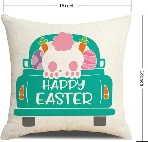 Miniatura 2 de Hongsome - Juego de 4 fundas de almohada decorativas de Pascua de 18 x 18 pulgadas, de lino, con diseño de conejo y huevo, para sofá grande, sofá