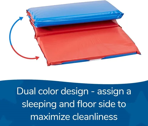 Miniatura 4 de Children's Factory Angels Tapete para Siesta de Niños Pequeños de 2" de Grosor, Rojo-Azul, Tapete para Dormir Impermeable de 4 Secciones
