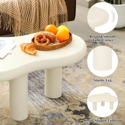 Miniatura 7 de Mesa de Centro Nube de 34"(L), Mesa de Centro de Madera Moderna para Sala de Estar, Mesas Centrales de Acento Únicas con 3 Patas, Mesas de Té