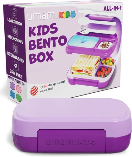 Miniatura 13 de Umami Lonchera Bento todo en 1 para niños, paquete de hielo y utensilios incluidos, 100% a prueba de fugas y sin BPA, lonchera favorita de los Azul