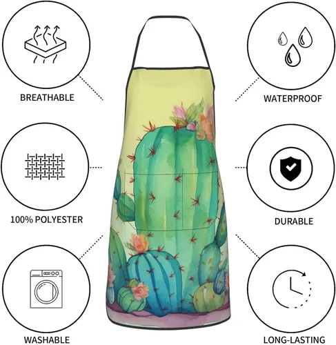 Miniatura 4 de Kitchen Cooking Aprons for Women Men Adjustable Bib Apron with Pockets Funny Cactus Chef Apron Waterproof