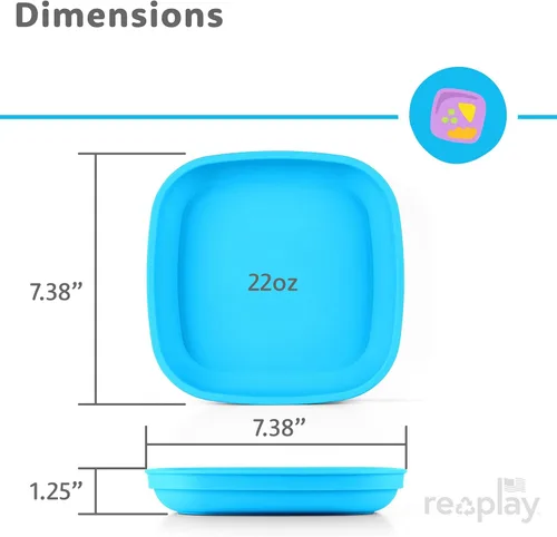 Miniatura 9 de Re-Play Plato Plano de 7" con Tapa de Silicona - Fabricado en Estados Unidos - Hecho con Silicona de Platino de Grado Médico - Con Tapa - Azul Azul