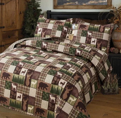 Miniatura 2 de Alce Lodge - Juego de edredón ligero acolchonado tamaño King (96 x 106 pulgadas). Juego de edredón ligero para cama diseño de cuadros, osos, ciervo