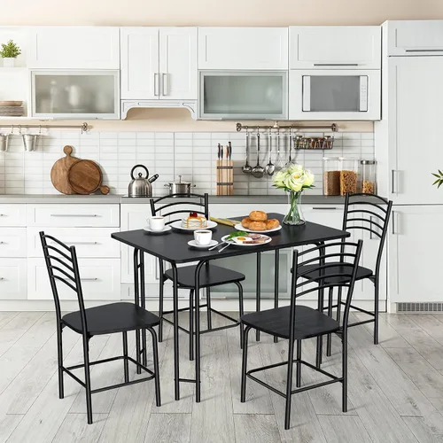 Miniatura 6 de Giantex Juego de 5 mesas de comedor para 4 personas, mesa de cocina moderna y 4 sillas, parte superior de madera y patas de metal, muebles