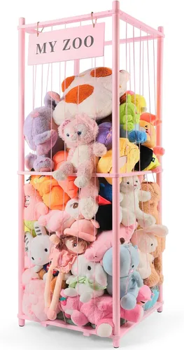 Miniatura 10 de GLDZI Almacenamiento de Animales de Peluche Zoo, Organizador de Animales de Peluche de Madera con Cuerdas Elásticas para Niños y Niñas, Soporte