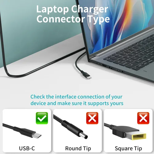 Miniatura 5 de Cargador USB C para laptop Lenovo ThinkPad Yoga ThinkBook Chromebook, adaptador de CA tipo C de 65 W/45 W con cable de alimentación para viajes