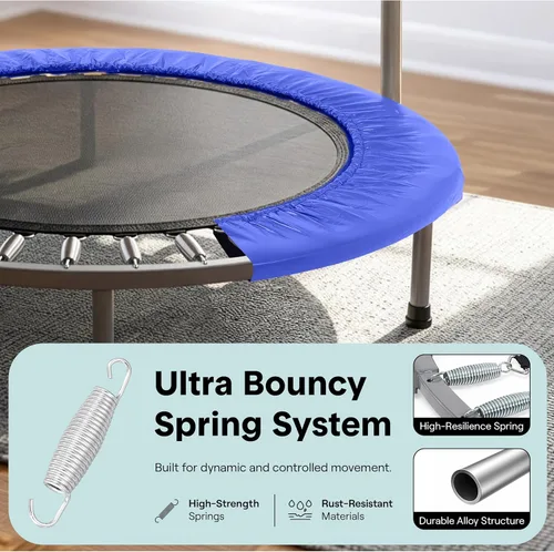 Miniatura 4 de SereneLife Mini trampolín plegable de 40 pulgadas para adultos, rebotador de fitness compacto con mango de espuma ajustable, trampolín de ejercicio