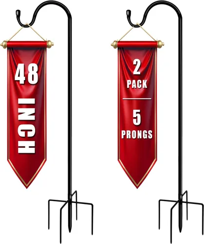 Miniatura 9 de Ganchos de pastor para exteriores de 48 pulgadas con base de 5 puntas ajustables para jardín, poste para comedero de pájaros, colgador para cesta
