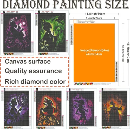 Miniatura 2 de Kit de pintura de diamante 5D para adultos, kit de pintura de diamante de villano, 6 piezas, kit de pintura digital de diamantes redondos, kit