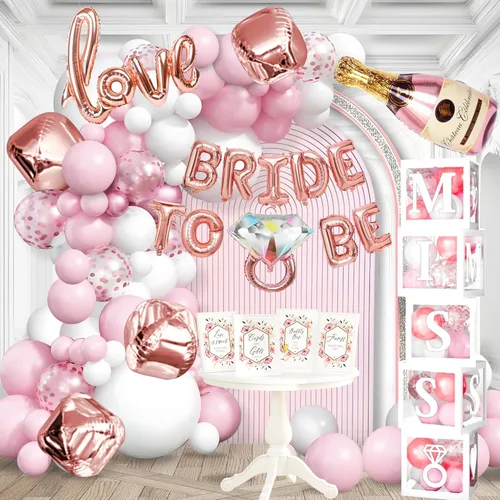 188 piezas de decoraciones rosas para despedida de soltera - Incluye arco de globos y cajas con letras de la A a la Z y más - Decoraciones para