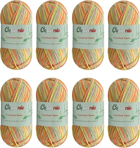 Miniatura 6 de 8 madejas de hilo para tejer a ganchillo, 70% rayón derivado de bambú, 30% algodón, peso superfino fingering, Sunny Cat Cotonnio importado