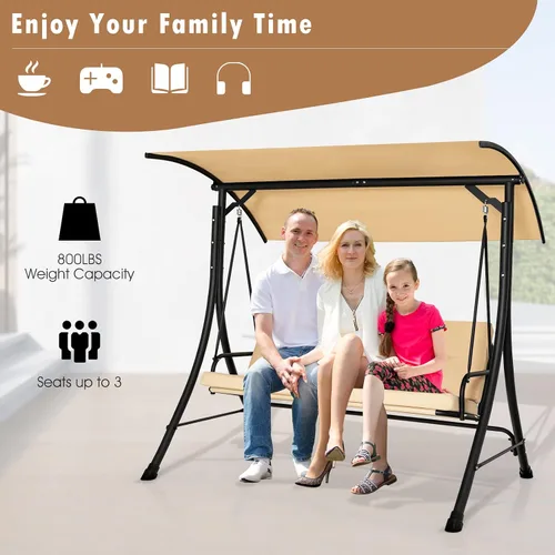 Miniatura 5 de Tangkula Columpio de porche para 2 personas, columpio al aire libre con cojines extraíbles, estructura de metal sólido, columpio de patio con toldo